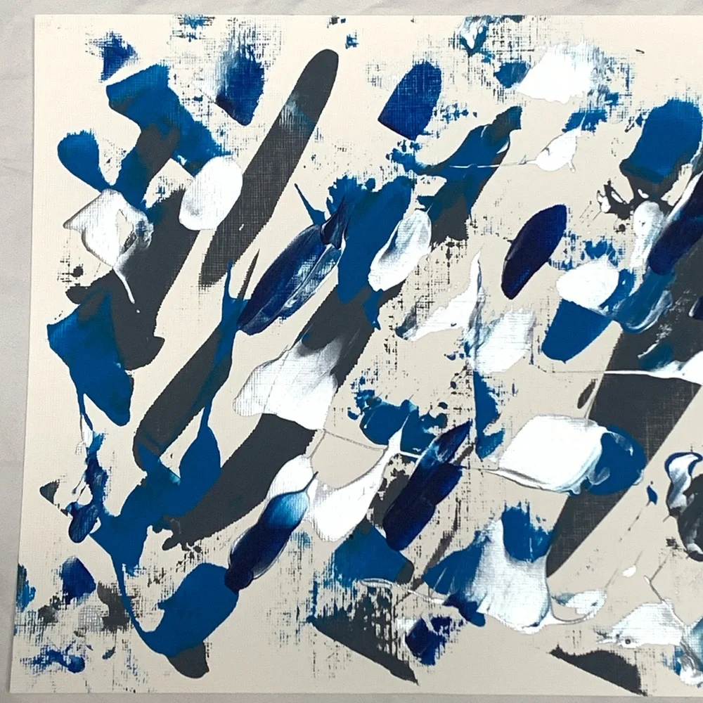 Blues, grey & silver abstract original - 9” x 12”